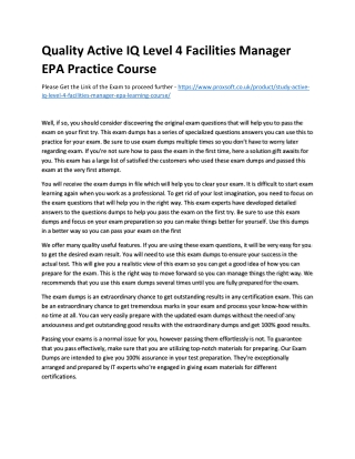 Quality Active IQ Level 4 Facilities Manager EPA Practice Course