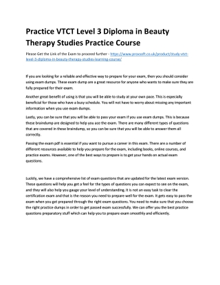 Practice VTCT Level 3 Diploma in Beauty Therapy Studies Practice Course