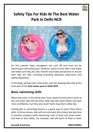 Safety Tips For Kids At The Best Water Park In Delhi NCR