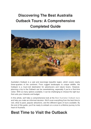 Discovering The Best Australia Outback Tours A Comprehensive Completed Guide