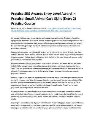 Practice SEG Awards Entry Level Award in Practical Small Animal Care Skills (Ent