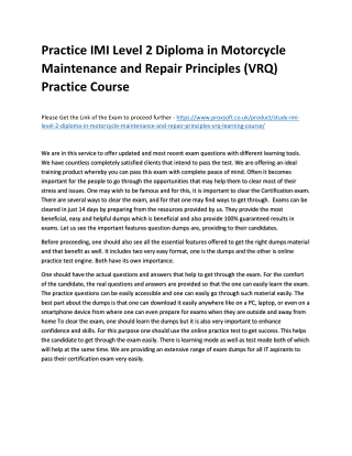 Practice IMI Level 2 Diploma in Motorcycle Maintenance and Repair Principles (VR