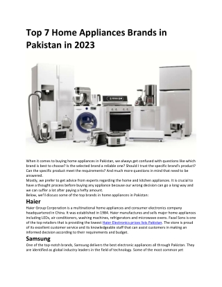 Top 7 Home Appliances Brands in Pakistan in 2023