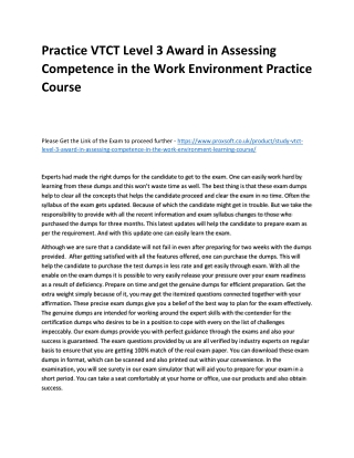 Practice VTCT Level 3 Award in Assessing Competence in the Work Environment Prac