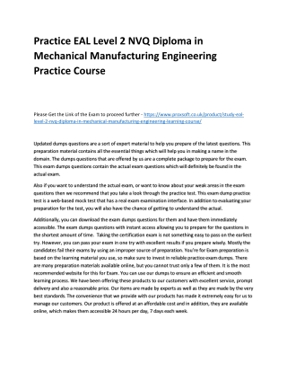 Practice EAL Level 2 NVQ Diploma in Mechanical Manufacturing Engineering Practic