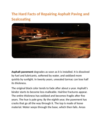 The Hard Facts of Repairing Asphalt Paving and Sealcoating