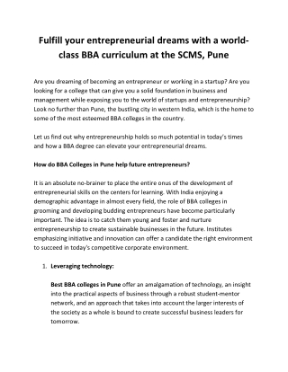 Fulfill your entrepreneurial dreams with a world-class BBA curriculum at the SCMS Pune