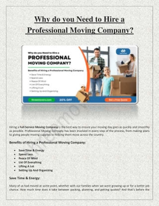 Why do you Need to Hire a Professional Moving Company?