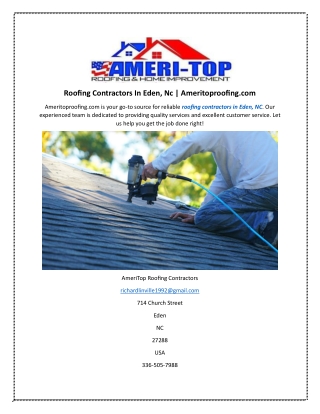 Roofing Contractors In Eden, Nc | Ameritoproofing.com