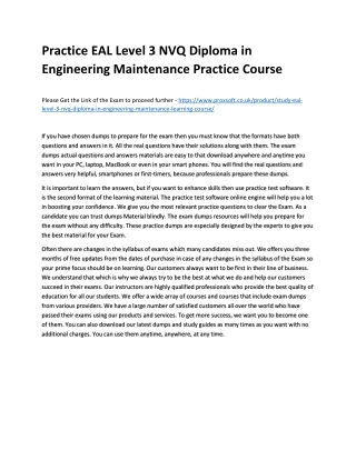 Practice EAL Level 3 NVQ Diploma in Engineering Maintenance Practice Course