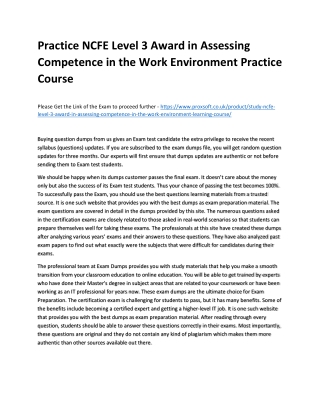 Practice NCFE Level 3 Award in Assessing Competence in the Work Environment Prac