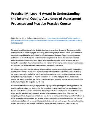 Practice IMI Level 4 Award in Understanding the Internal Quality Assurance of As