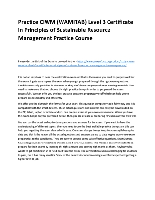 Practice CIWM (WAMITAB) Level 3 Certificate in Principles of Sustainable Resourc