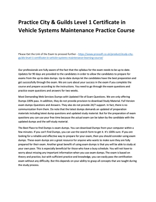 Practice City & Guilds Level 1 Certificate in Vehicle Systems Maintenance Practi