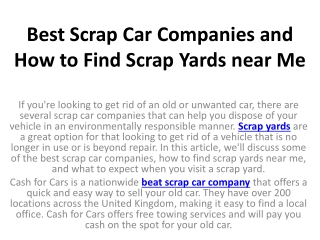 Best Scrap Car Companies and How to Find Scrap Yards near Me