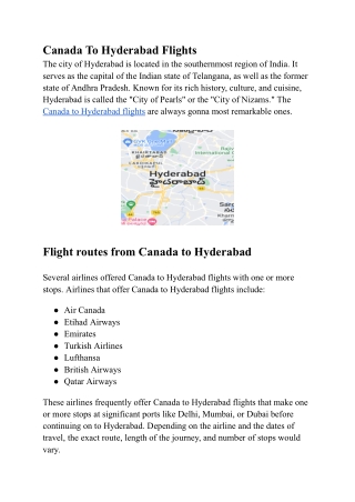 Canada To Hyderabad Flights