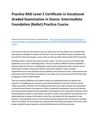 Practice RAD Level 2 Certificate in Vocational Graded Examination in Dance: Inte