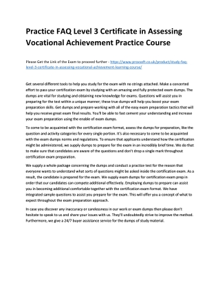 Practice FAQ Level 3 Certificate in Assessing Vocational Achievement Practice Co