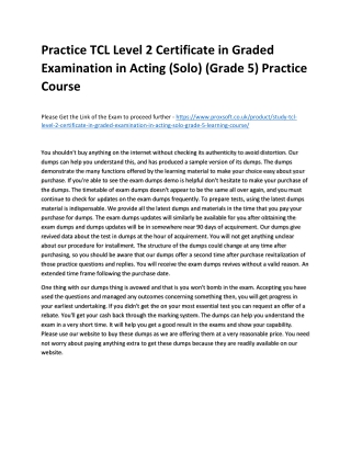 Practice TCL Level 2 Certificate in Graded Examination in Acting (Solo) (Grade 5