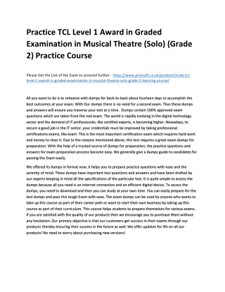 Practice TCL Level 1 Award in Graded Examination in Musical Theatre (Solo) (Grad