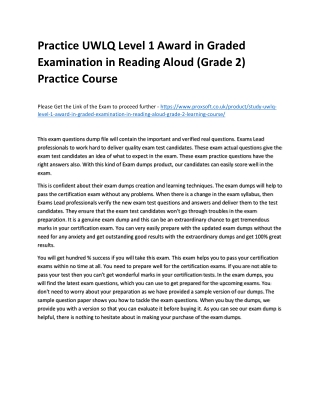 Practice UWLQ Level 1 Award in Graded Examination in Reading Aloud (Grade 2) Pra