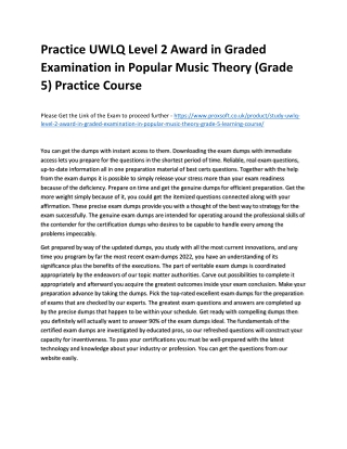 Practice UWLQ Level 2 Award in Graded Examination in Popular Music Theory (Grade