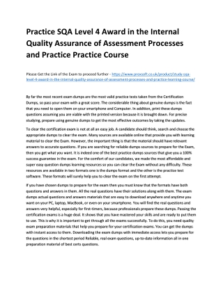 Practice SQA Level 4 Award in the Internal Quality Assurance of Assessment Proce