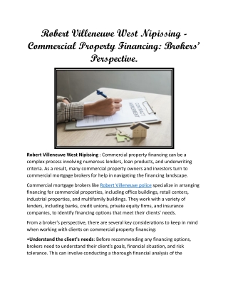 Commercial Property Financing: Brokers’ Perspective.