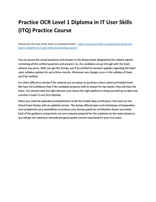 Practice OCR Level 1 Diploma in IT User Skills (ITQ) Practice Course