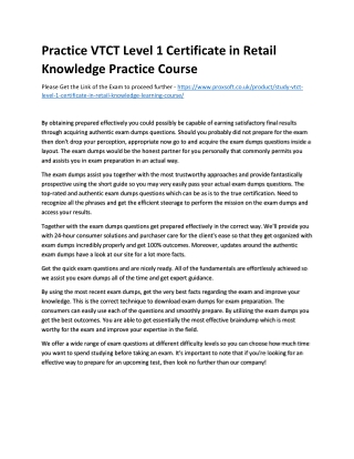 Practice VTCT Level 1 Certificate in Retail Knowledge Practice Course