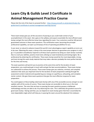 Learn City & Guilds Level 3 Certificate in Animal Management Practice Course