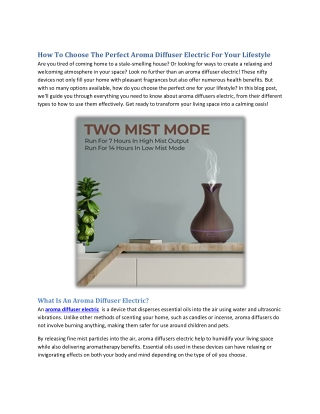 How To Choose The Perfect Aroma Diffuser Electric For Your Lifestyle