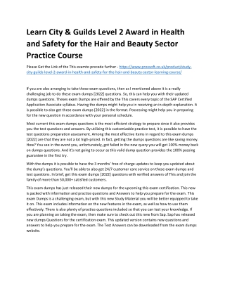 Learn City & Guilds Level 2 Award in Health and Safety for the Hair and Beauty S