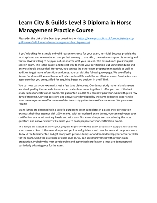 Learn City & Guilds Level 3 Diploma in Horse Management Practice Course