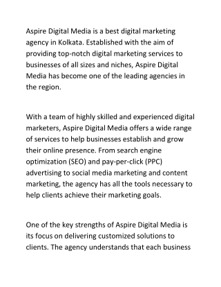 Aspire Digital Media is a digital marketing agency in Kolkata