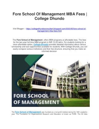 Fore School Of Management MBA Fees