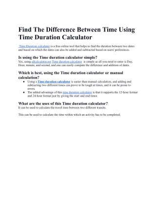 Find The Difference Between Time Using Time Duration Calculator