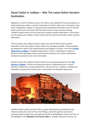 _Desert Safari in Jodhpur – Why The Latest Online Vacation Destination.