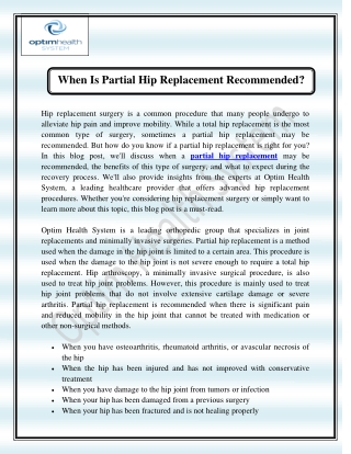 When Is Partial Hip Replacement Recommended