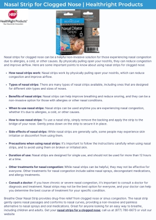 Nasal Strip for Clogged Nose | Healthright Products