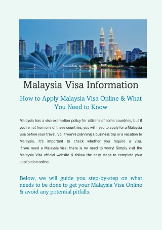 Malaysia Visa Information: How to Apply Malaysia Visa Online