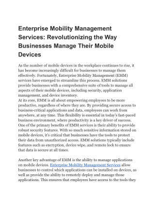 Enterprise Mobility Management Services Revolutionizing the Way Businesses Manage Their Mobile Devices