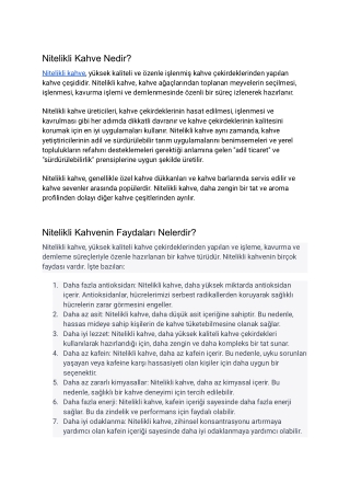 Nitelikli Kahve