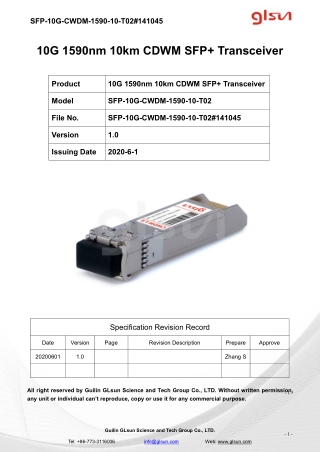 10G 1590nm 10km CDWM SFP  Transceiver