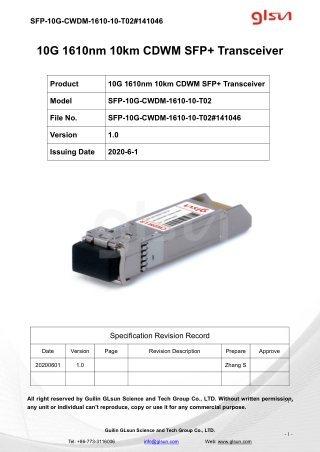 10G 1610nm 10km CDWM SFP  Transceiver