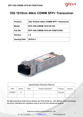 10G 1610nm 40km CDWM SFP  Transceiver