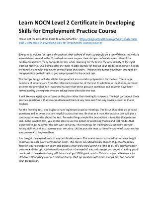 Learn NOCN Level 2 Certificate in Developing Skills for Employment Practice Cour