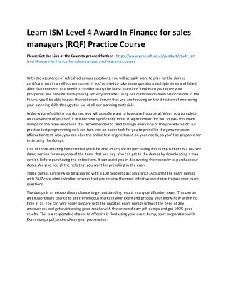 Learn ISM Level 4 Award In Finance for sales managers (RQF) Practice Course