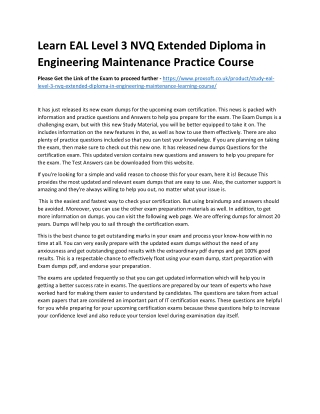 Learn EAL Level 3 NVQ Extended Diploma in Engineering Maintenance Practice Cours