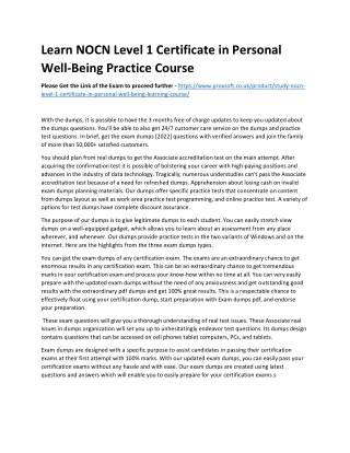 Learn NOCN Level 1 Certificate in Personal Well-Being Practice Course